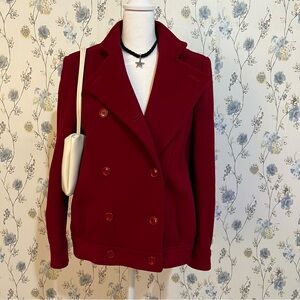 Double-Breasted Red Peacoat